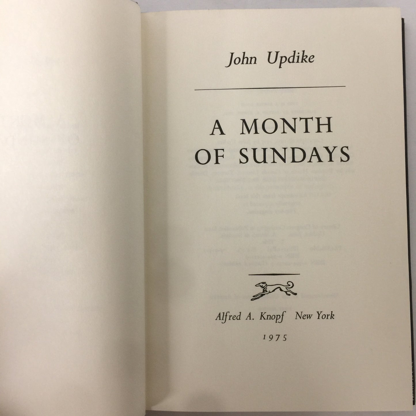 A Month of Sundays - John Updike - 1st Edition - 1975