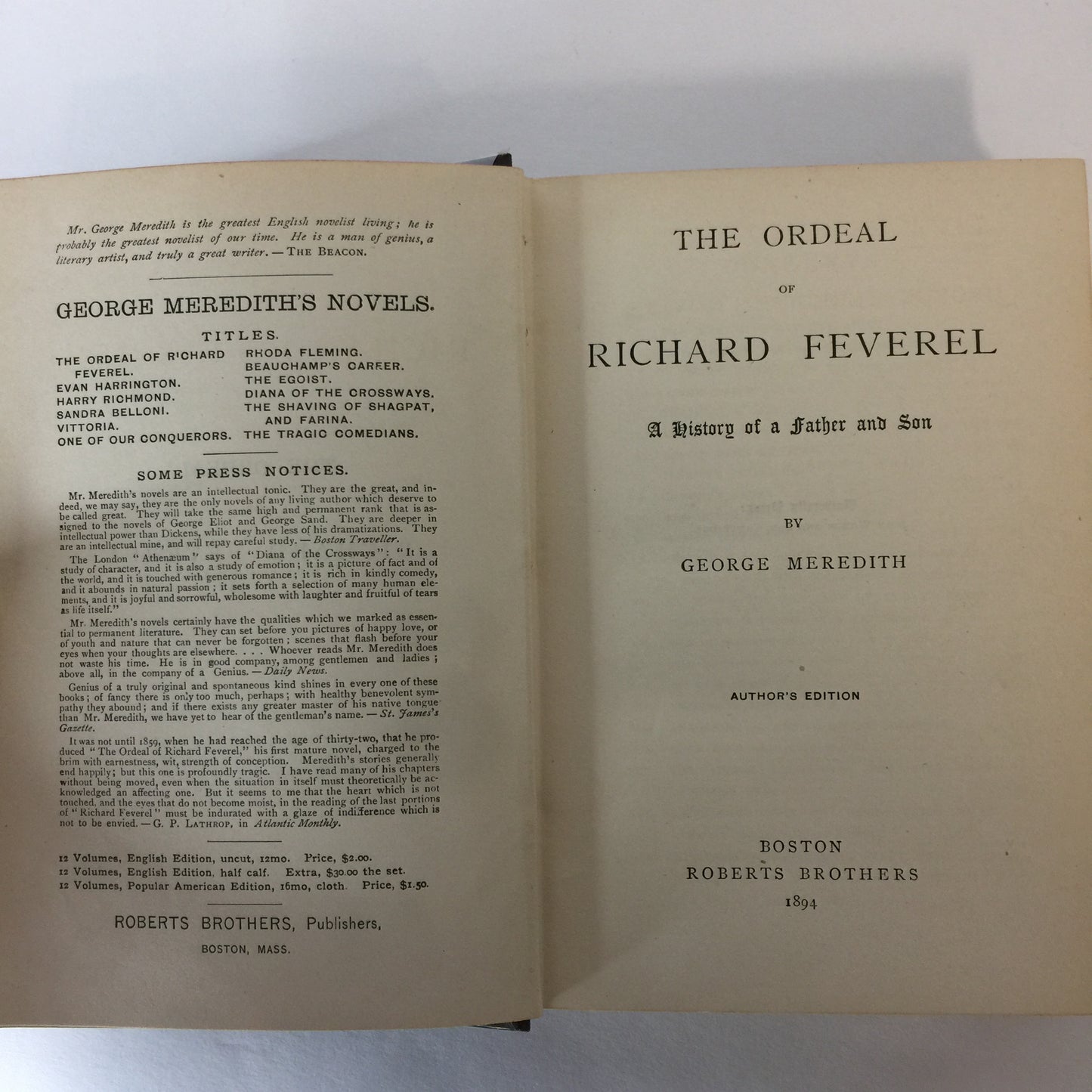 Richard Feverel - George Meredith - Author’s Edition - 1894