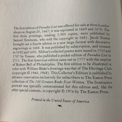Paradise Lost - John Milton - Easton Press - 1976