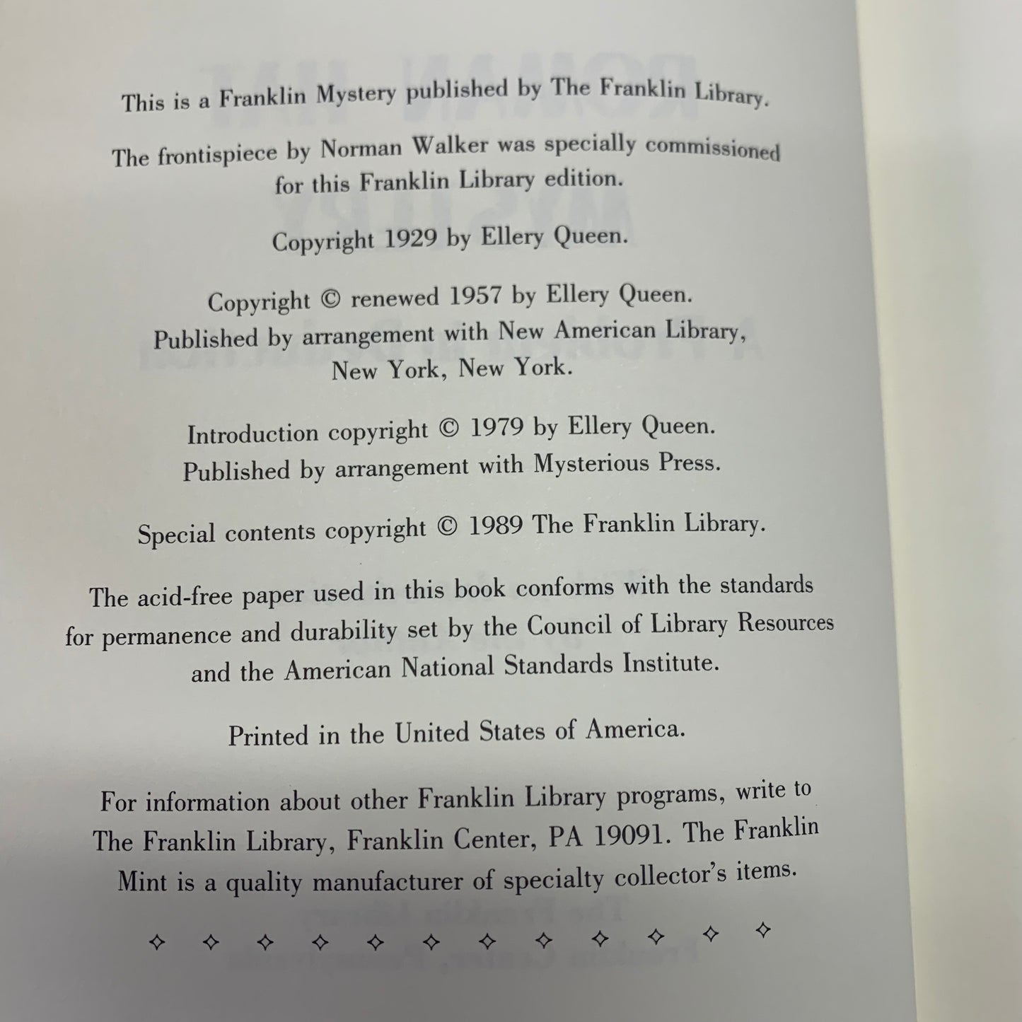 The Roman Hat Mystery - Ellery Queen - Franklin Library - 1989