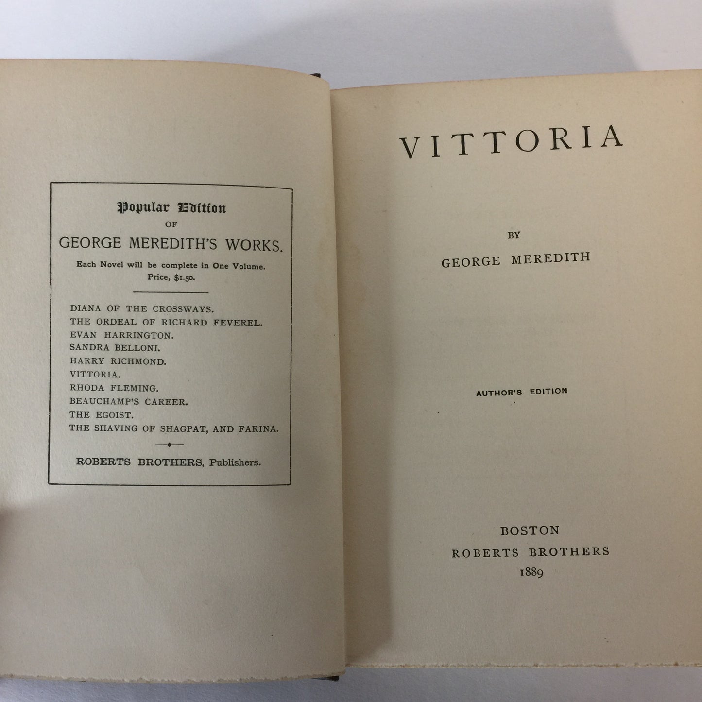 Vittoria - George Meredith - Author’s Edition - 1889