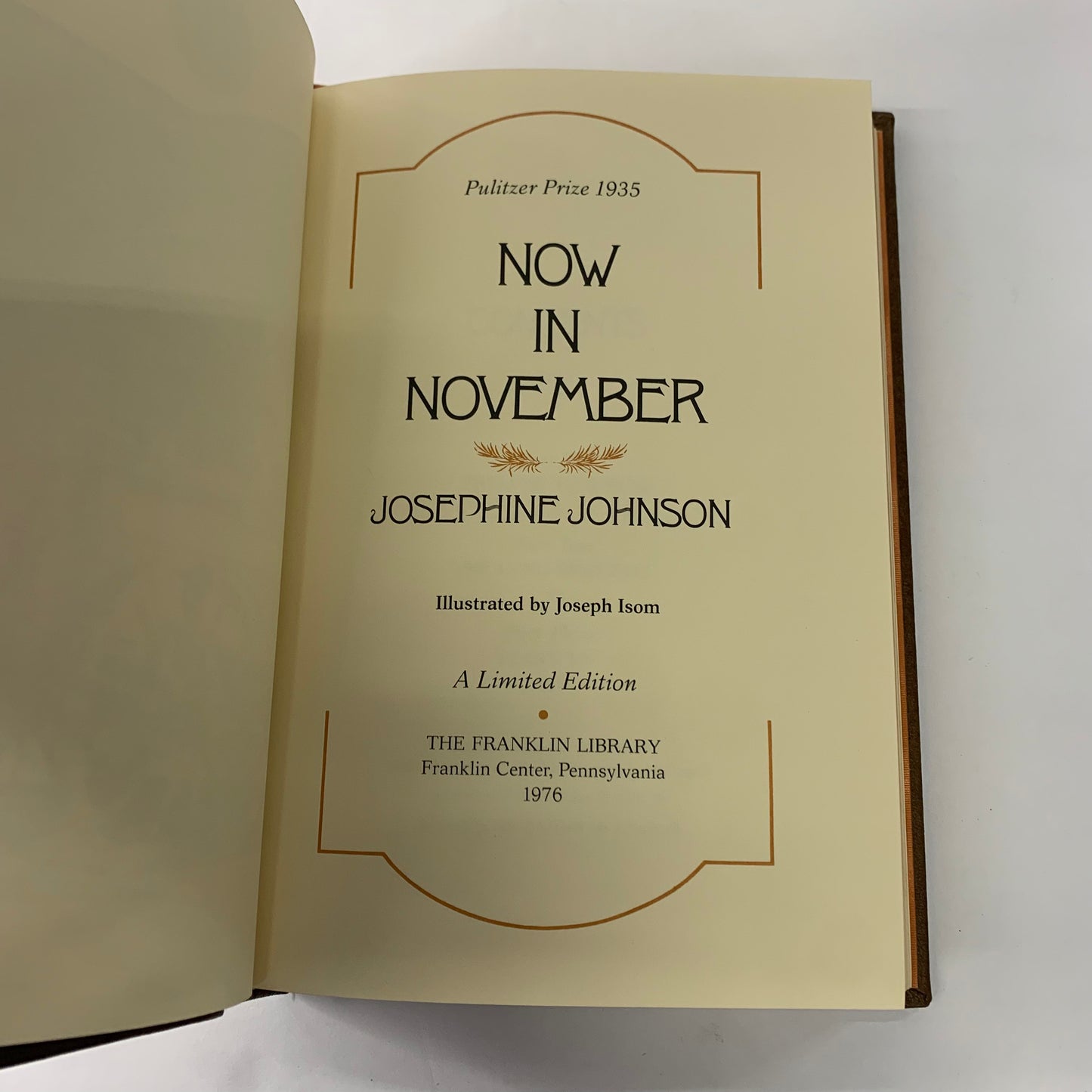 Now In November - Josephine Johnson - Franklin Library - 1976