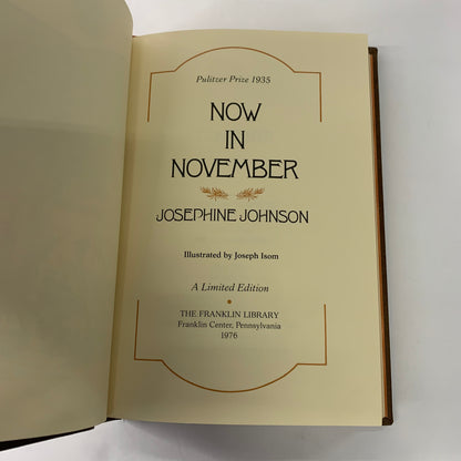 Now In November - Josephine Johnson - Franklin Library - 1976