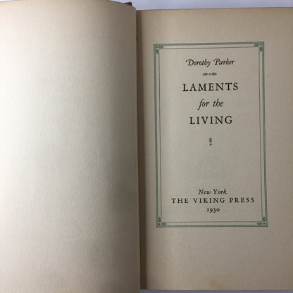 Laments For The Living - Dorothy Parker - 5th Printing - 1930