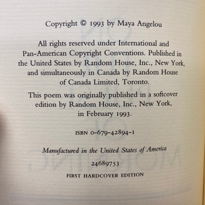 On The Pulse Of Morning - Maya Angelou - 1st Edition - 1993