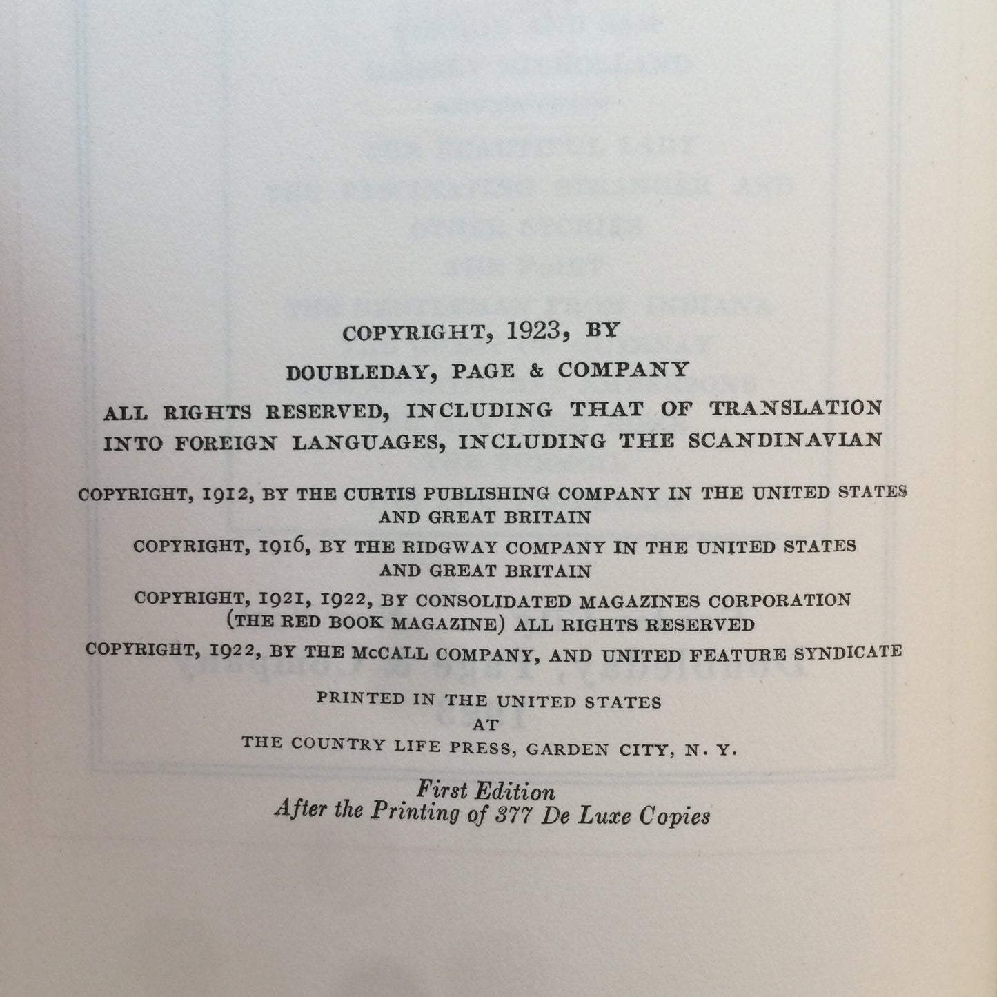 The Fascinating Stranger & Other Stories - Booth Tarkington - 1st Edition - 1923