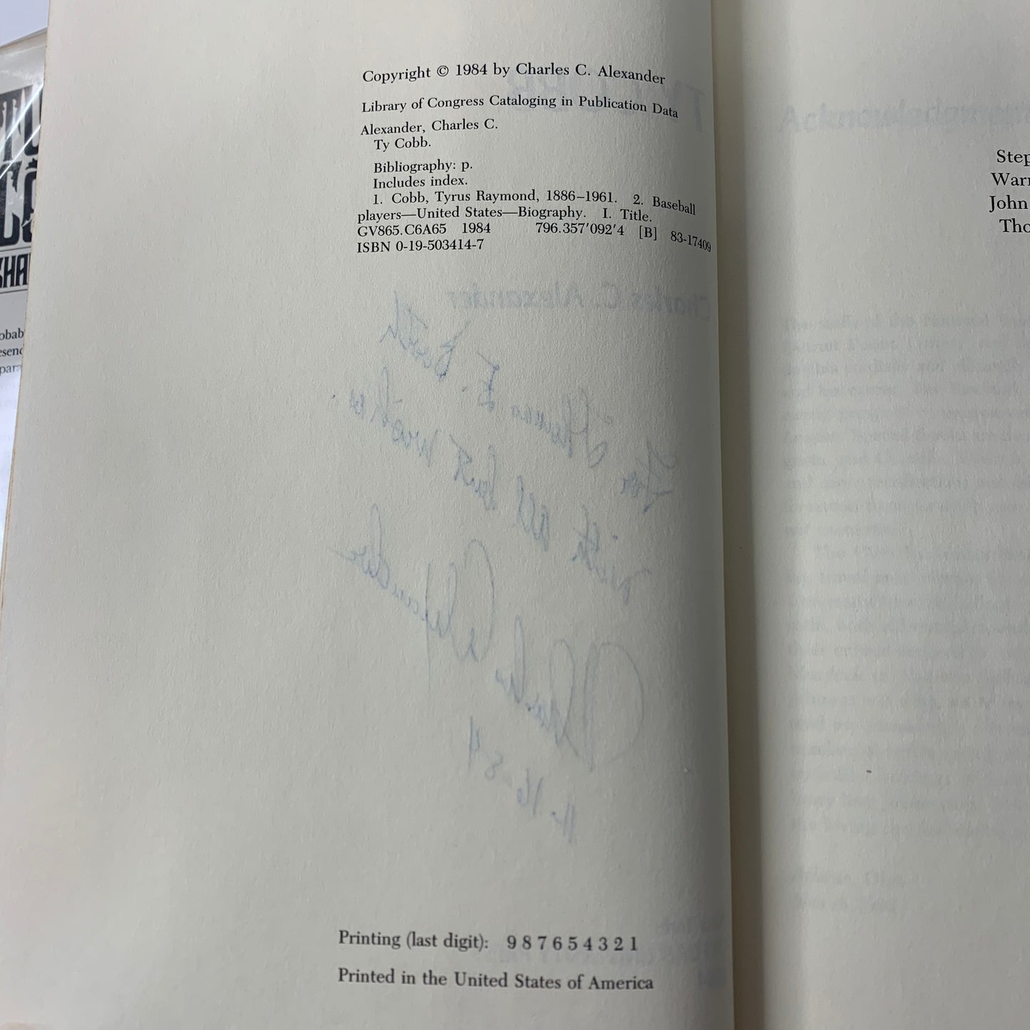 Ty Cobb - Charles C. Alexander - Inscribed - 1st Print - 1984