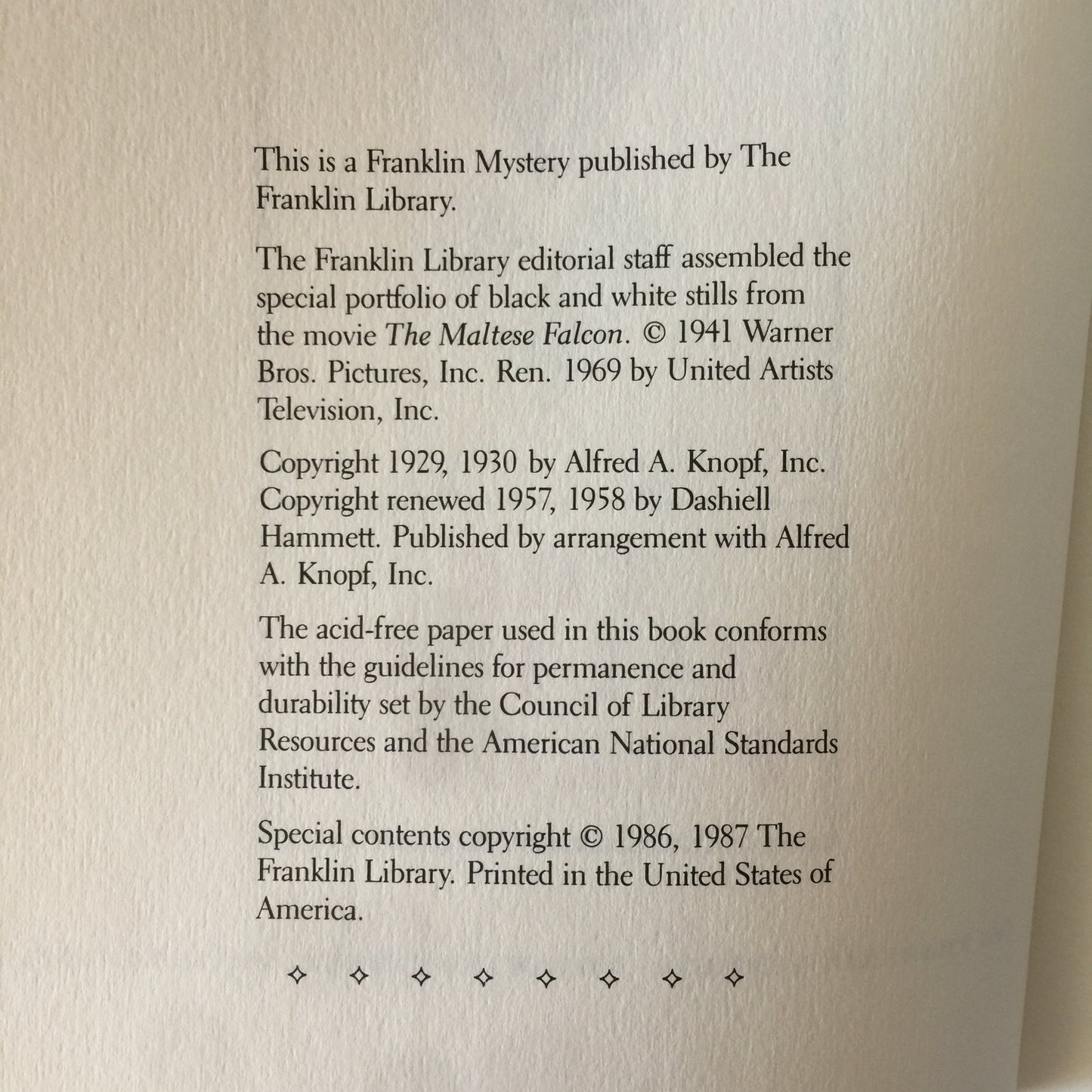 The Maltese Falcon - Dashiell Hammett - Franklin Library