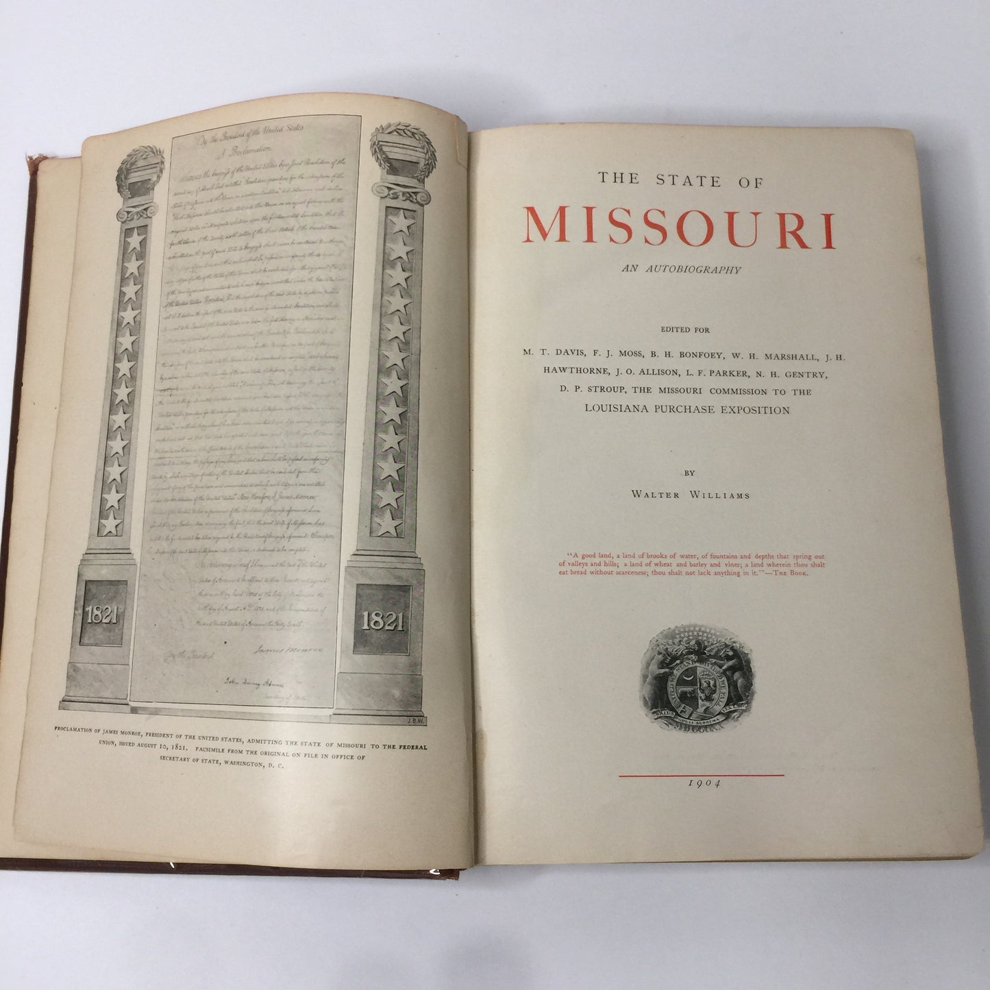 The State of Missouri: An Autobiography - Walter Williams - World Fair - 1904