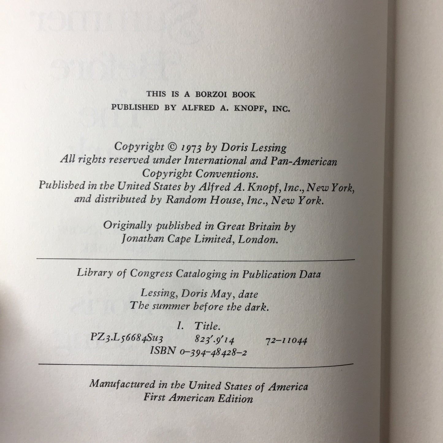 The Summer Before the Dark - Doris Lessing - 1st American Edition - 1973