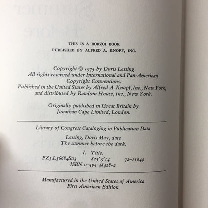 The Summer Before the Dark - Doris Lessing - 1st American Edition - 1973