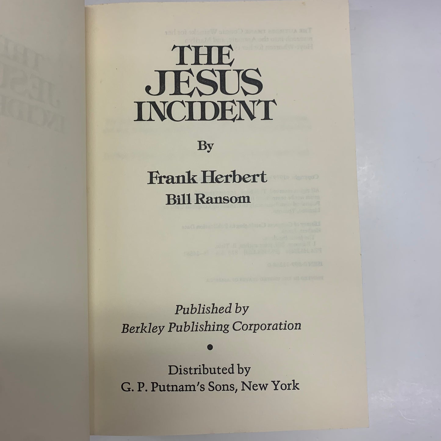The Jesus Incident - Frank Herbert and Bill Ransom - First Edition - 1979