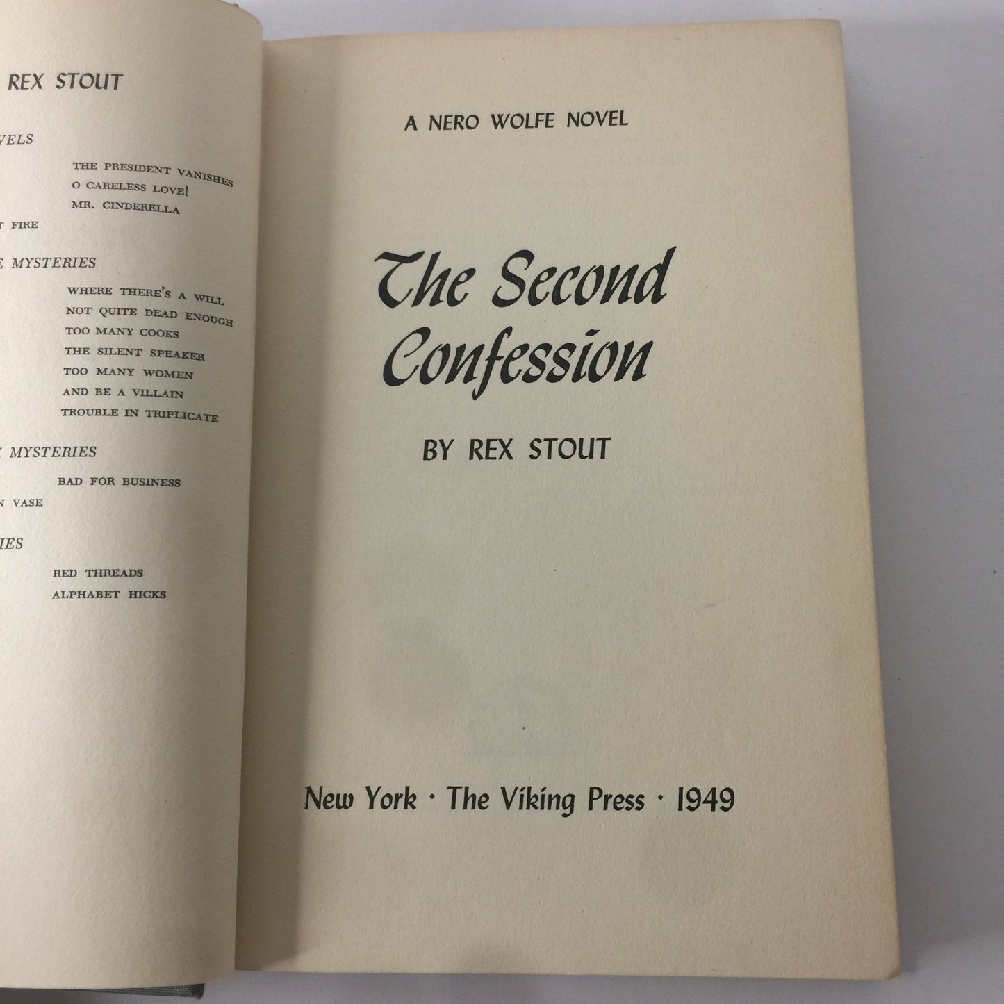 The Second Confession - Rex Stout - 1st Edition - 1949