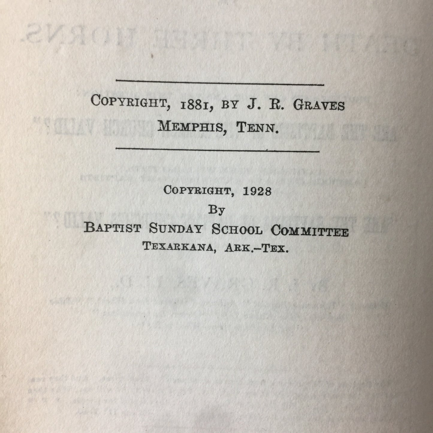 Trilemma - J. R. Graves - 1928