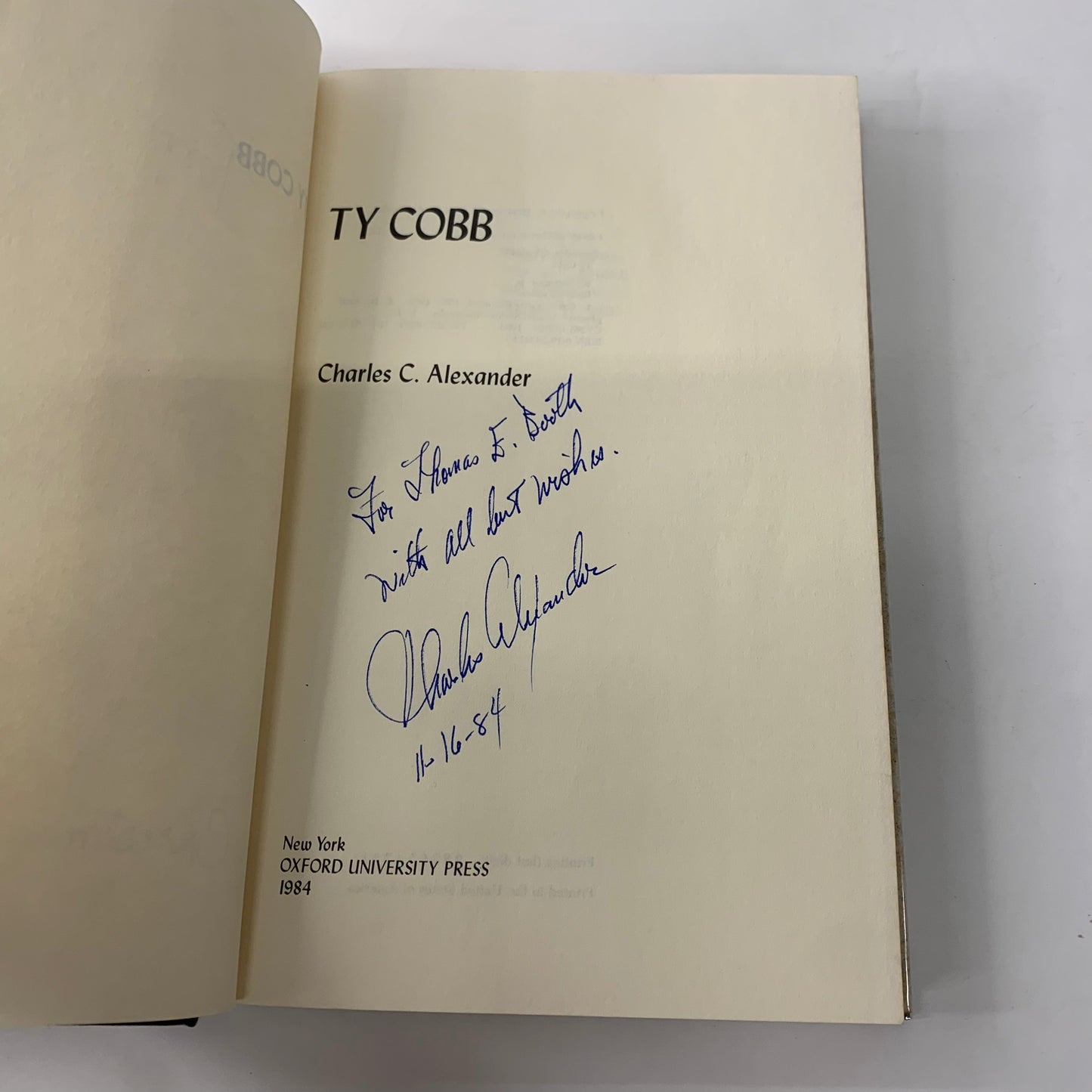Ty Cobb - Charles C. Alexander - Inscribed - 1st Print - 1984