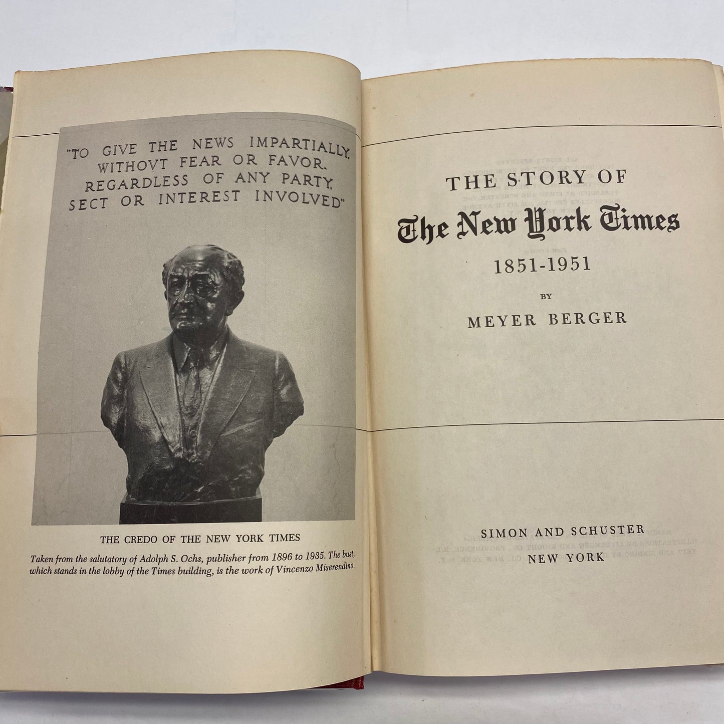 The Story of the New York Times - Meyer Berger - 1st Edition - 1951