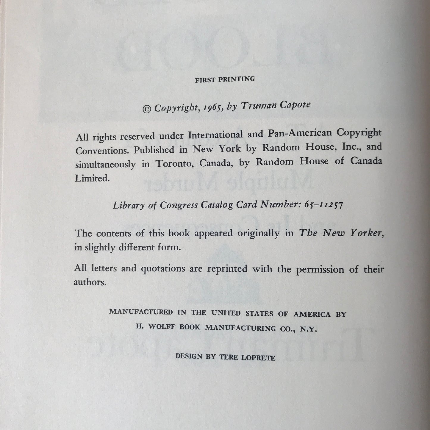 In Cold Blood - Truman Capote - 1st Edition- 1965