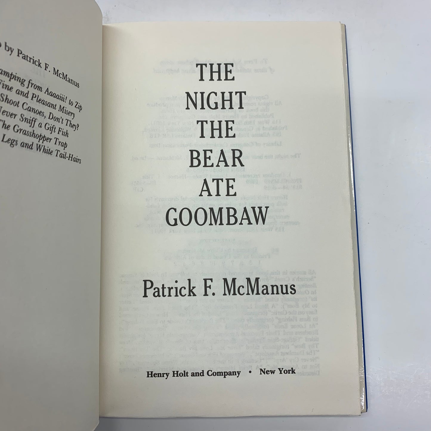 The Night the Bear Ate Goombaw - Patrick F. McManus - First Edition - Signed - 1989