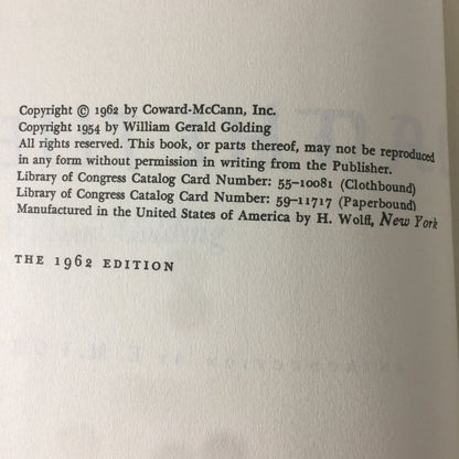 Lord of the Flies - William Golding - Book Club Edition - 1962