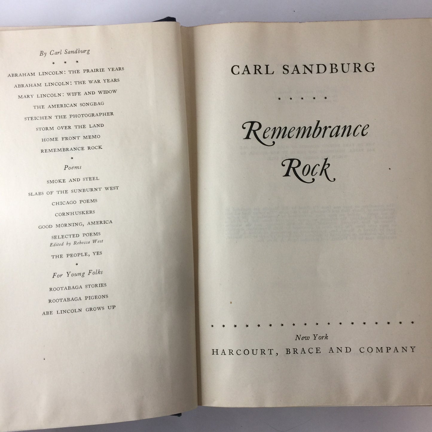 Remembrance Rock - Carl Sandburg - 1st Edition - 1918