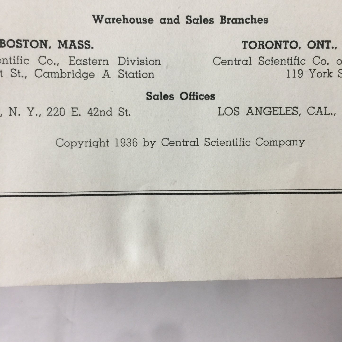 Abridged Catalog of Laboratory Apparatus and Reagents - Central Scientific Company - 1936