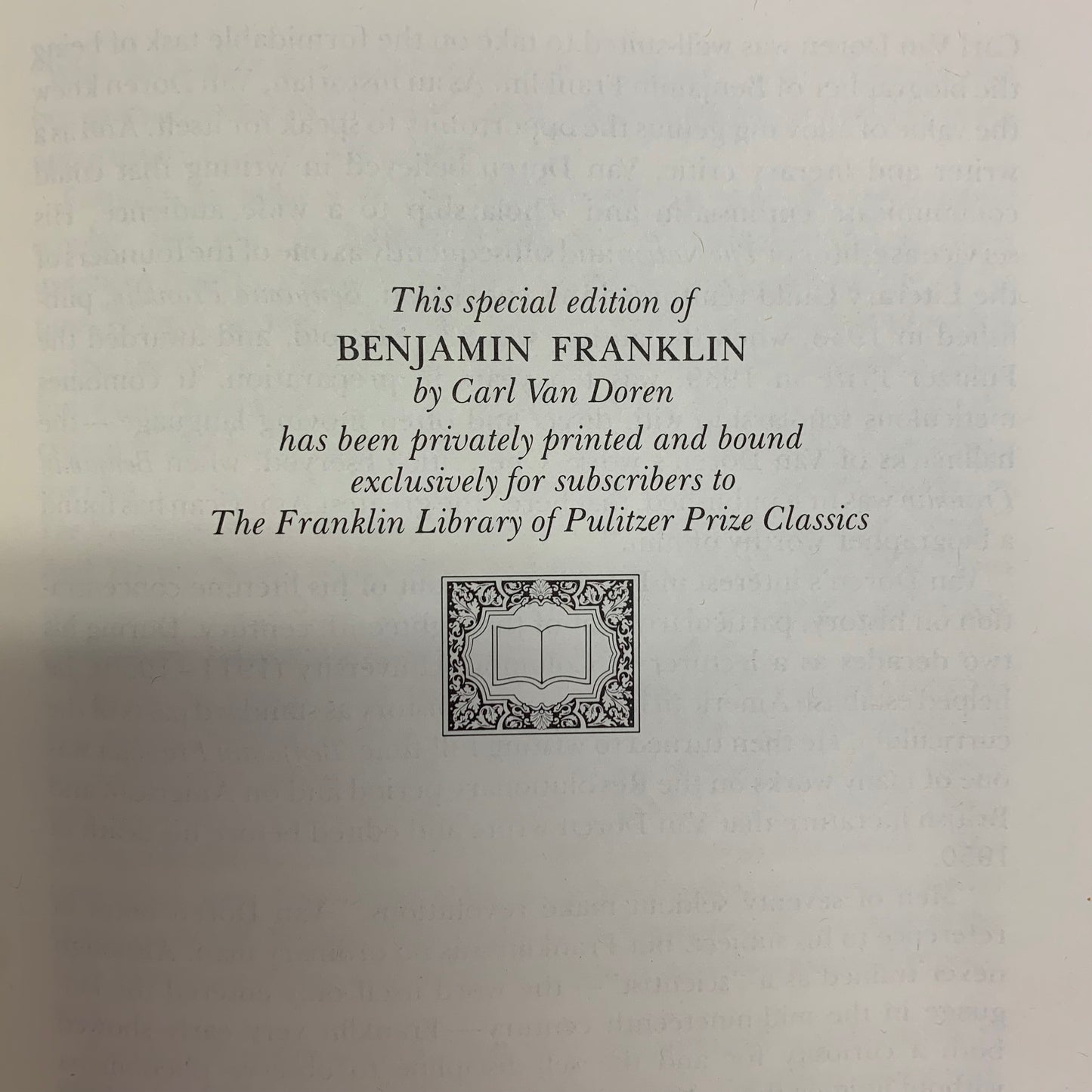 Benjamin Franklin - Carl Van Doren - The Franklin Library - 1983