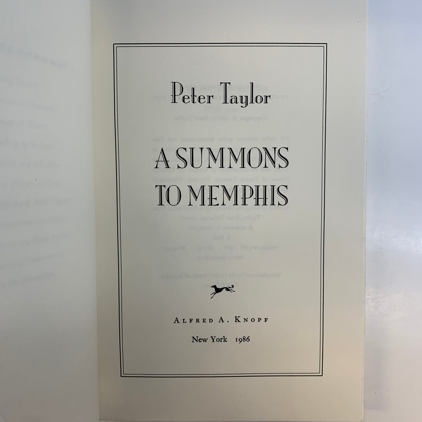 A Summons to Memphis - Peter Taylor - 1st Edition - 1986