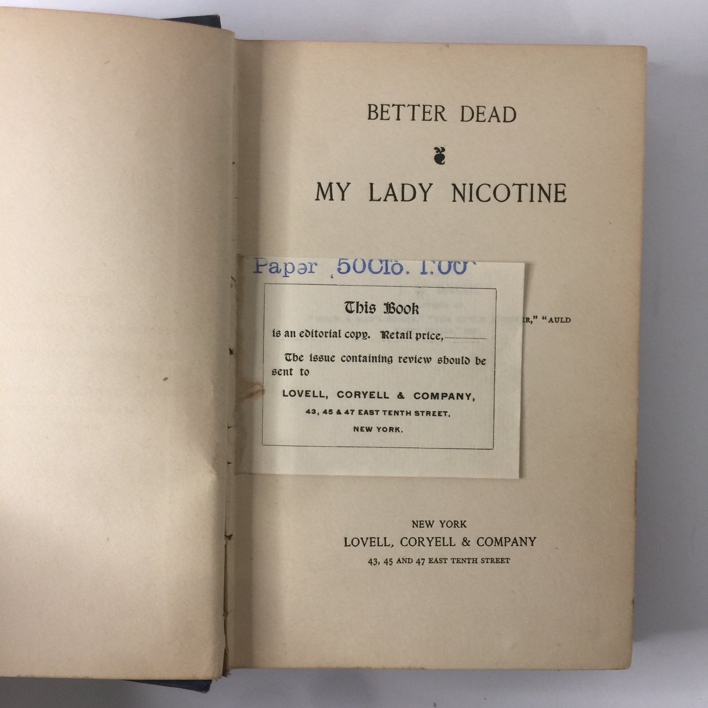 Better Dead / My Lady Nicotine - J. M. Barrie - Editorial Copy - 1892