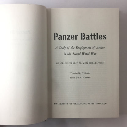 Panzer Battles - F. W. von Mellenthin - 5th Printing - 1968