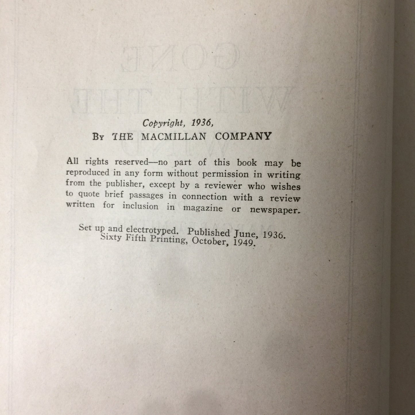 Gone With The Wind - Margaret Mitchell - 65th Print - 1949