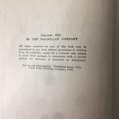 Gone With The Wind - Margaret Mitchell - 65th Print - 1949