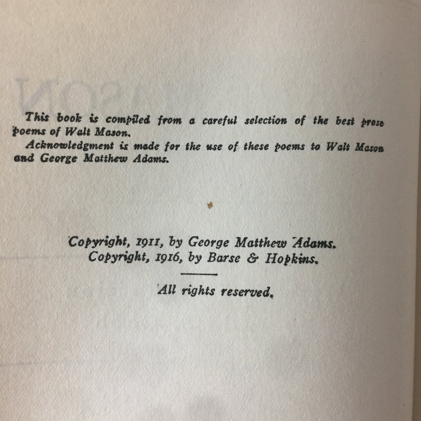 Walt Mason: His Book - Walt Mason - Inscribed - 1916