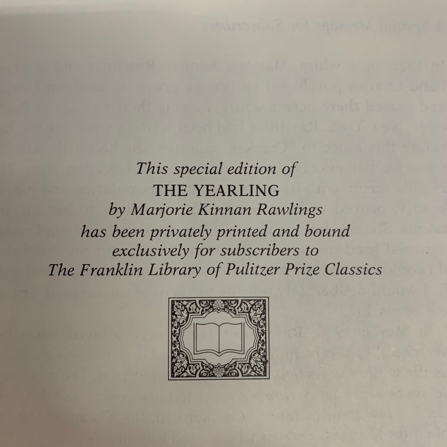 The Yearling - Marjorie Kinnan Rawlings - The Franklin Library - 1984