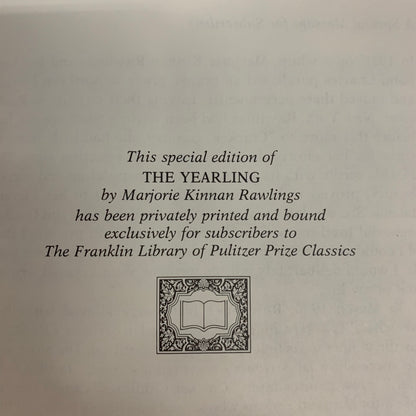 The Yearling - Marjorie Kinnan Rawlings - The Franklin Library - 1984