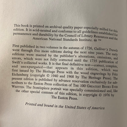 Gulliver’s Travels - Jonathan Swift - Easton Press - 1976