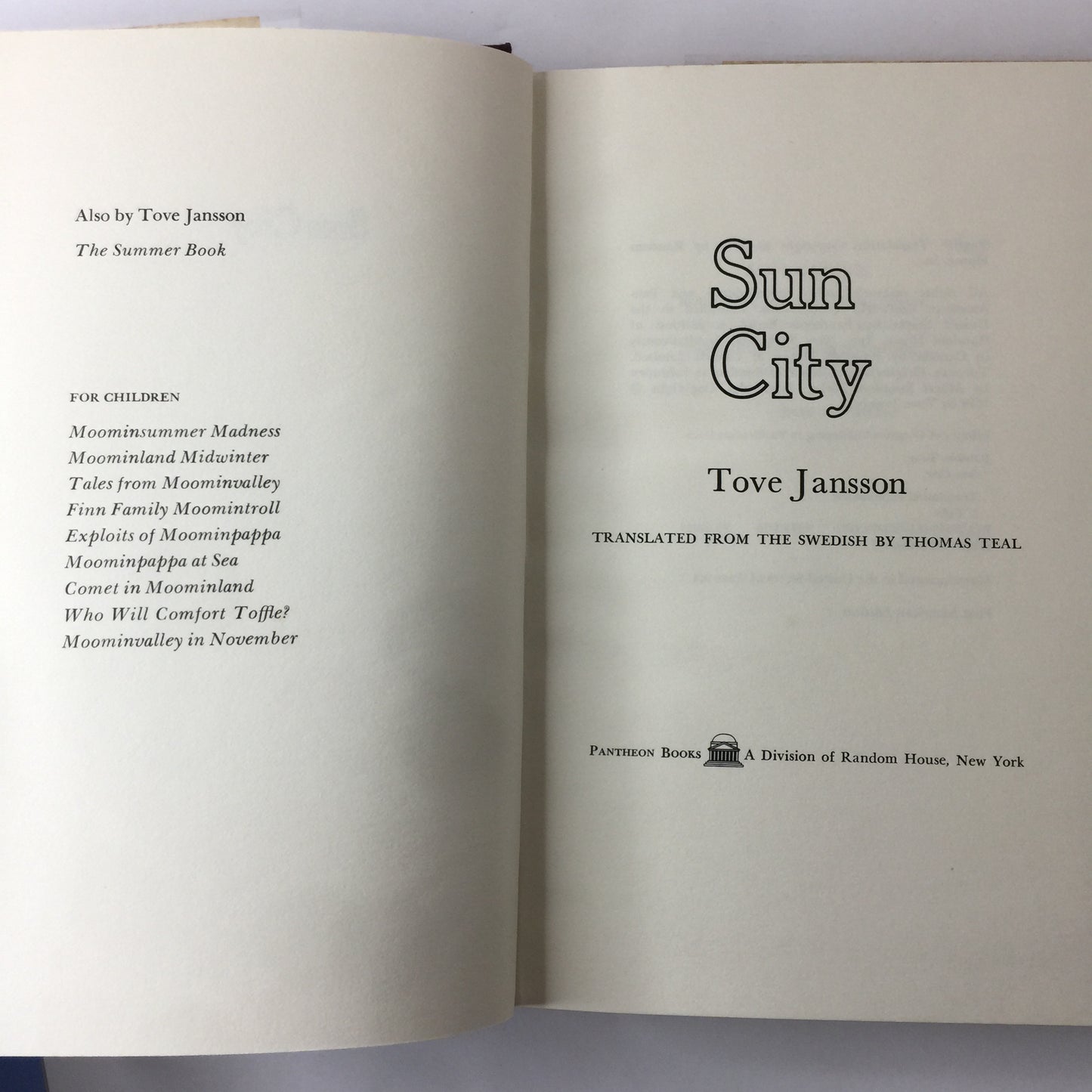 Sun City - Tove Jansson - 1st American Edition - 1976