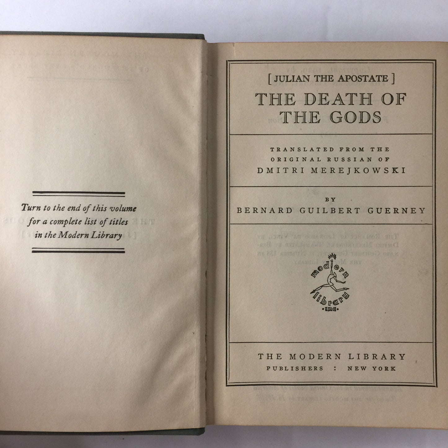 The Death of the Gods - Bernard G. Guerney - First Modern Library Edition - 1929