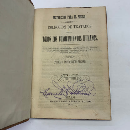 Instruction Para El Pueblo Coleccion De Tratados Sobre Todos Los Conocimientos Humanos - 1853