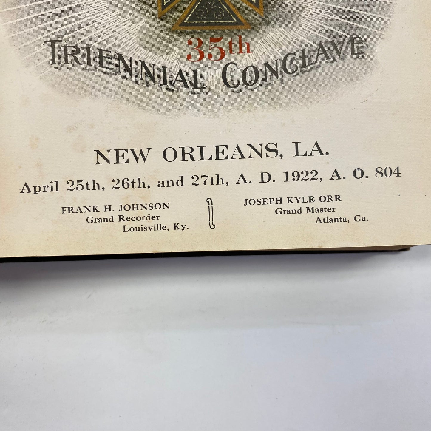 Proceedings of the Grand Encampment of Knights Templar - Frank H. Johnson - New Orleans, LA. - 1922