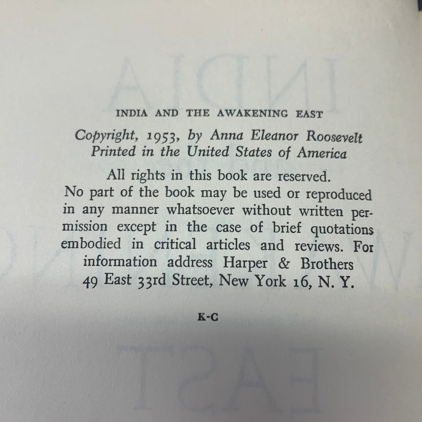 India and The Awakening East - Eleanor Roosevelt - 1953