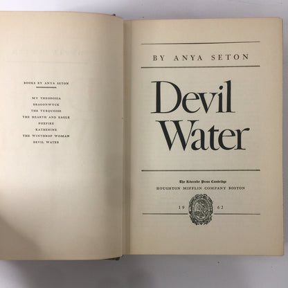 Devil Water - Anya Seton - Signed - 1st Edition - 1962