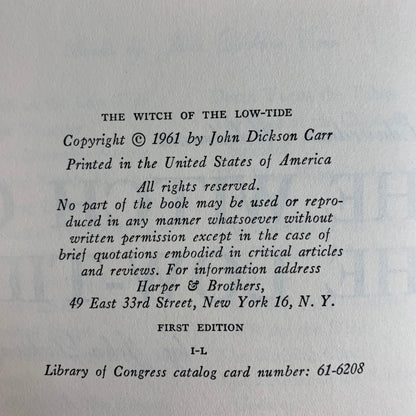 The Witch of the Low-Tide - John Dickson Carr - First Edition - 1961