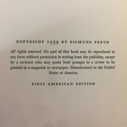 Moses and Monotheism - Sigmund Freud - 1st American Edition - 1939