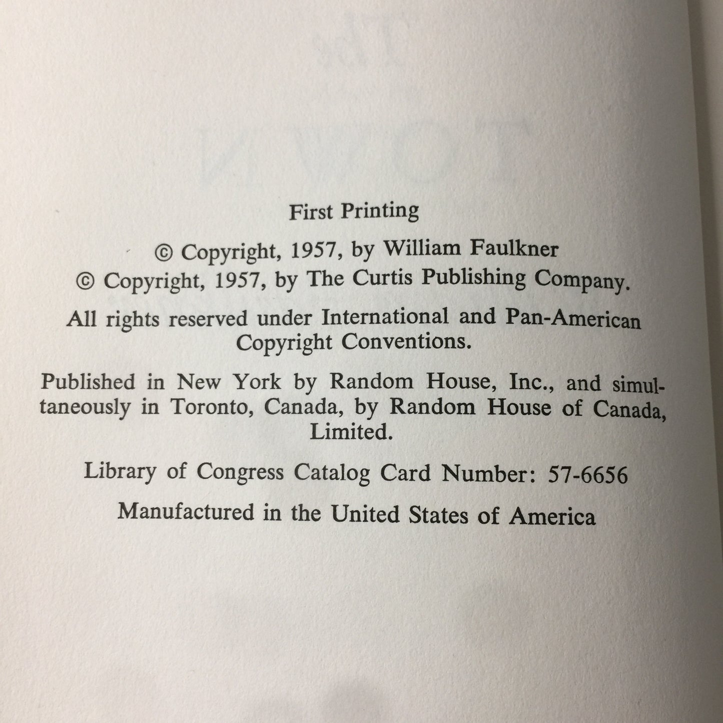 The Town - William Faulkner - 1st State - Printing error: pg. 327 line 8 and 10 - 1957