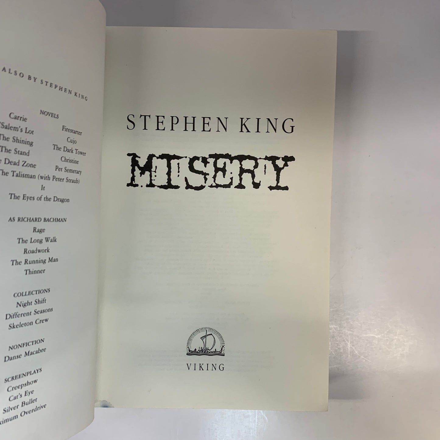 Misery - Stephen King - First Edition - 1987