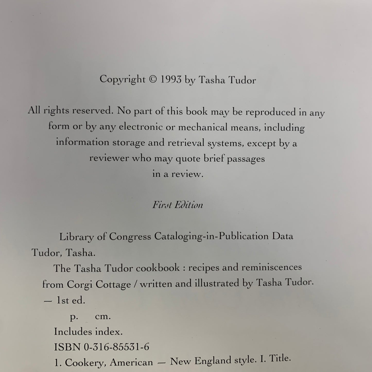 The Tasha Tudor Cookbook - Tasha Tudor with Carol Johnston Lueck - Signed - 1993