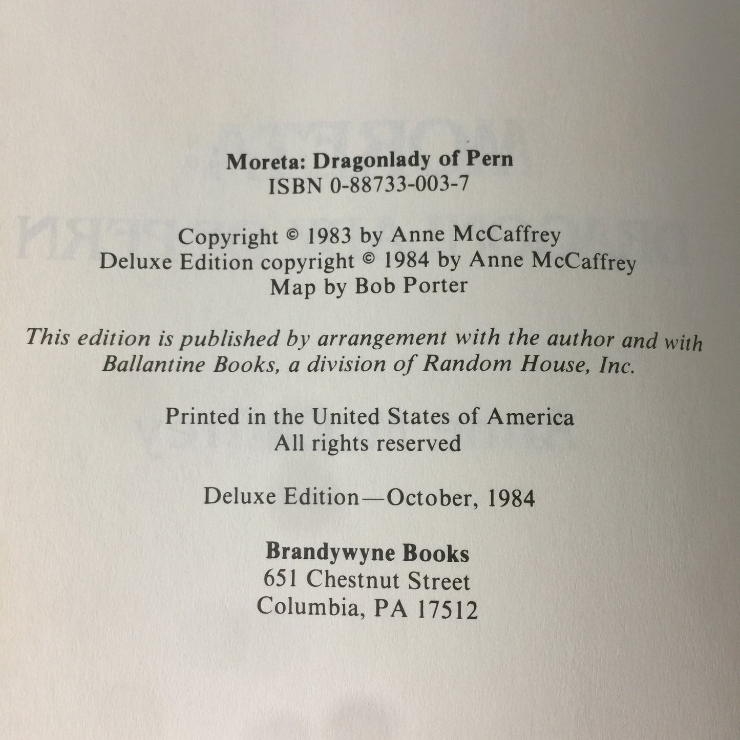 Moreta: Dragonlady of Pern - Anne McCaffrey - Deluxe Signed Edition - 1984