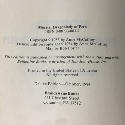 Moreta: Dragonlady of Pern - Anne McCaffrey - Deluxe Signed Edition - 1984