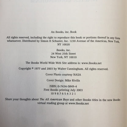 The All American Boys - Walter Cunningham - Inscribed - 1st Printing - 2003