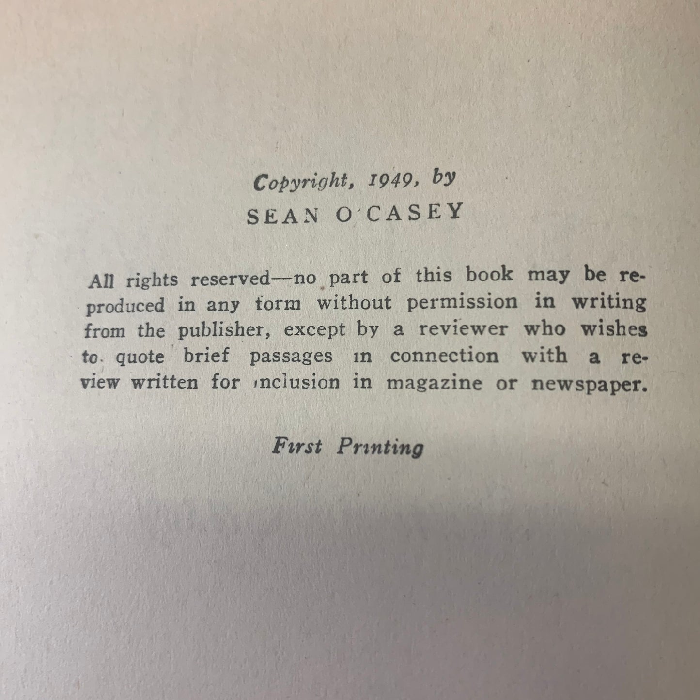 Irishfallen Fare Thee Well - Sean O’Casey - 1st Edition - 1949